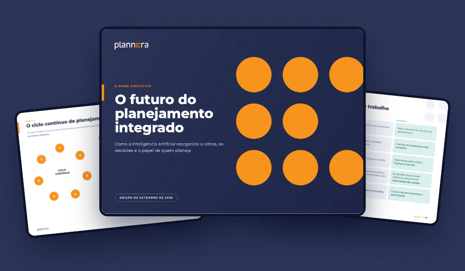 Capa e páginas do e-book O Futuro do Planejamento Integrado com Inteligência Artificial, em um tablet