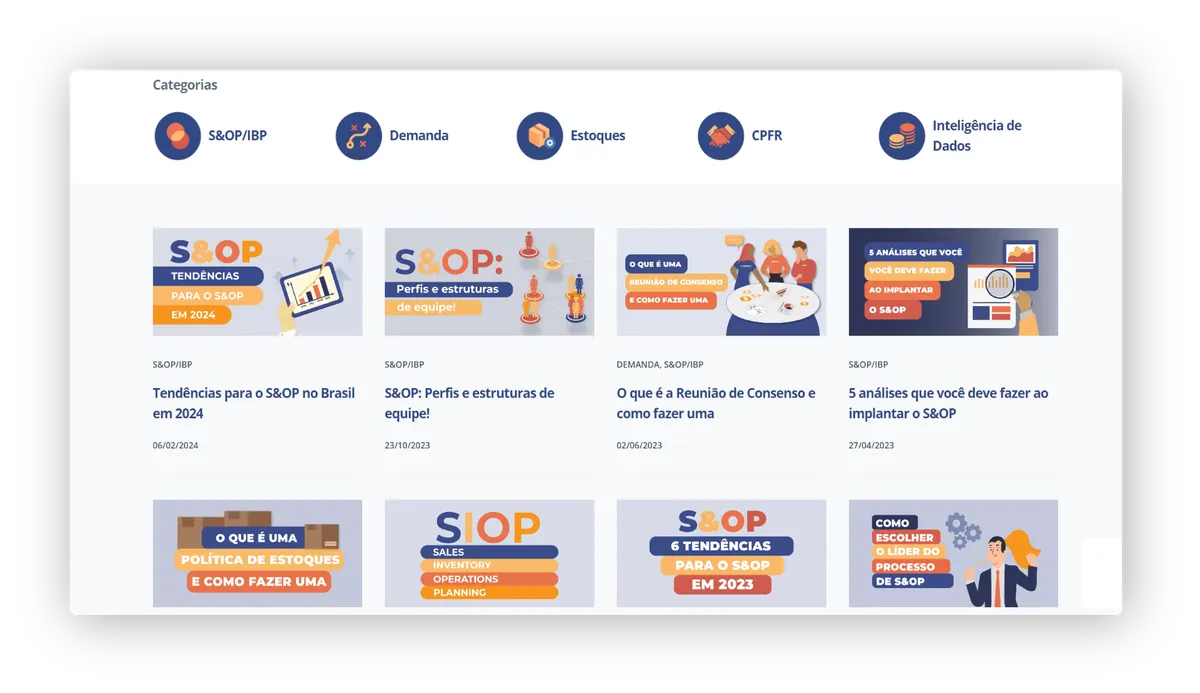 Blog da Plannera com artigos sobre S&OP e planejamento.