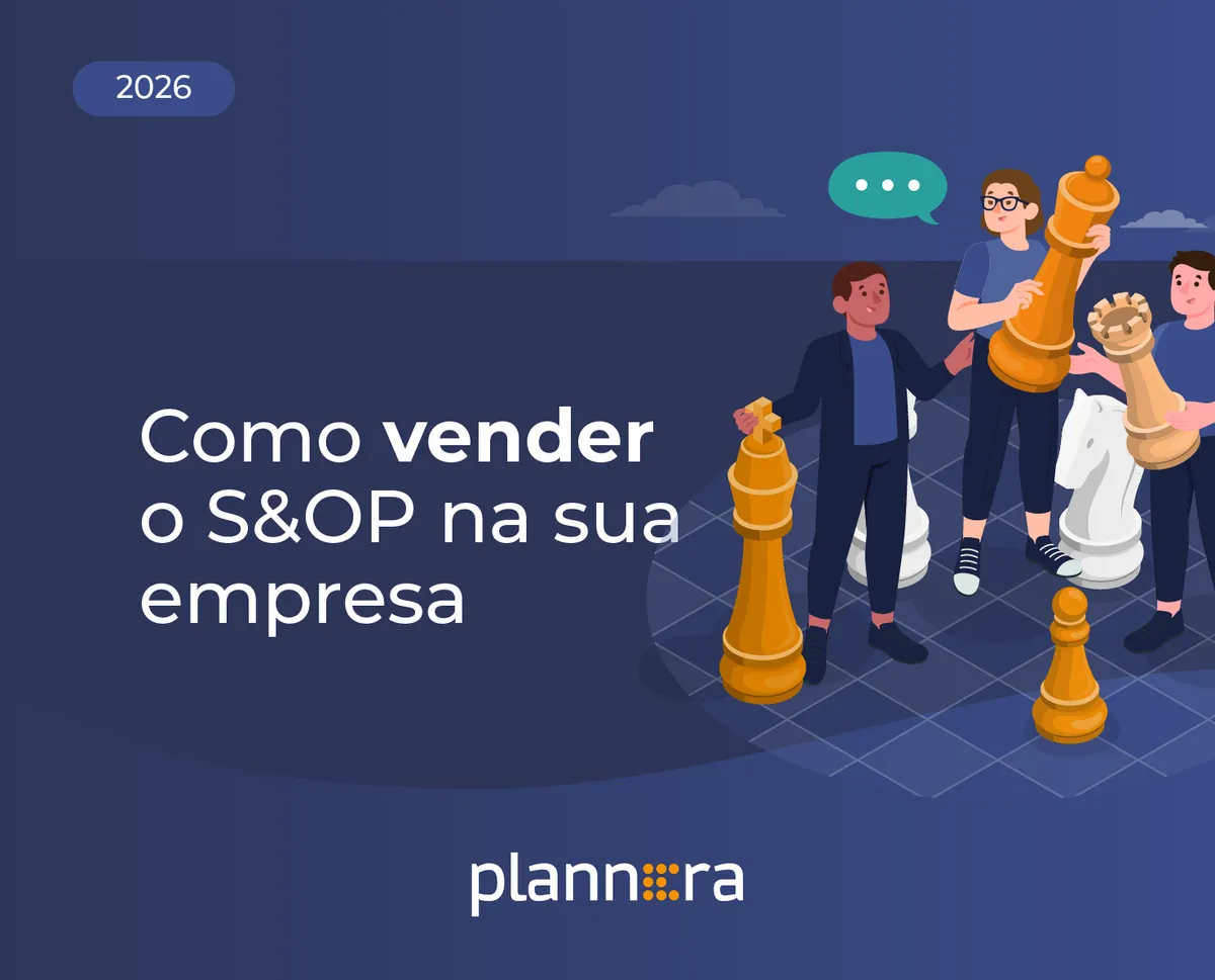 Capa do e-book Como vender o S&OP na sua empresa, edição 2026, com ilustração de pessoas movendo peças de xadrez.